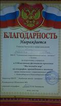 2017 год Благодарность Руководителя Областного МО учителей географии за подготовку учащихся к областному фестивалю 2017 год Благодарность Руководителя Областного МО учителей географии за подготовку учащихся к областному фестивалю